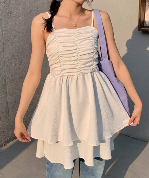 シャーリングティアードミニワンピース | EV2255020 | ホワイト