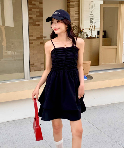 シャーリングティアードミニワンピース | EV2255020 | ブラック