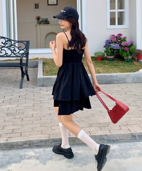 シャーリングティアードミニワンピース | EV2255020 | ブラック