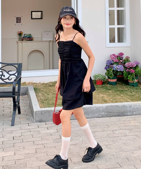 シャーリングティアードミニワンピース | EV2255020 | ブラック