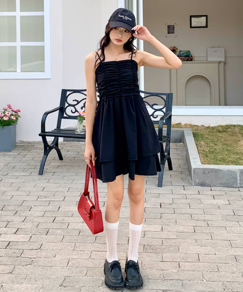 シャーリングティアードミニワンピース | EV2255020 | ブラック