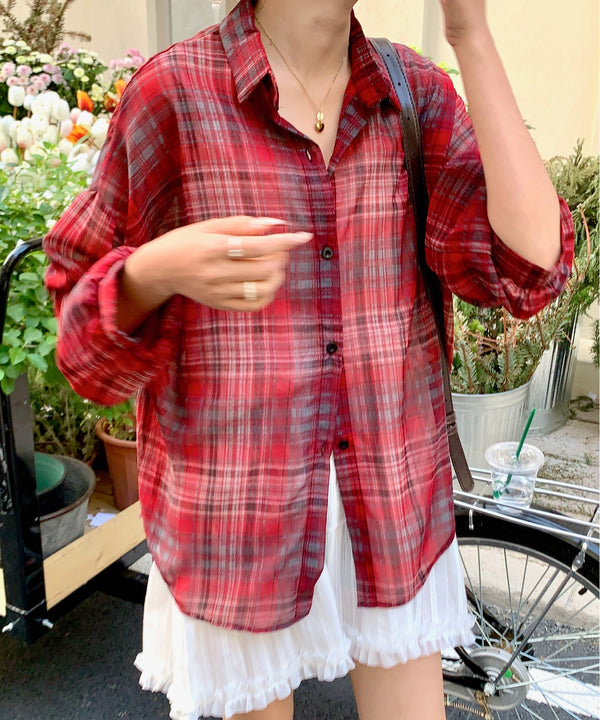 セミシアーチェックルーズシャツ | EV2251012 | レッド