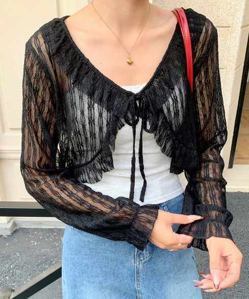 フリルレースショートカーディガン | EV2251013 | ブラック