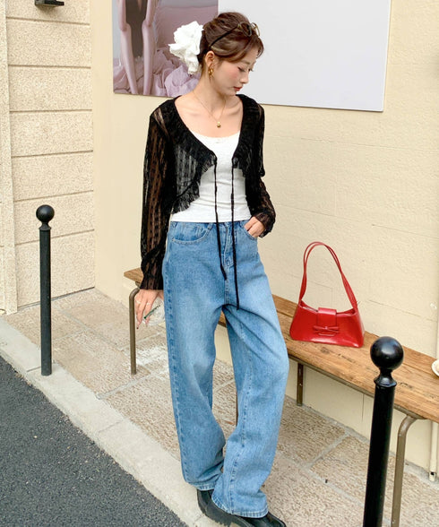 フリルレースショートカーディガン | EV2251013 | ブラック