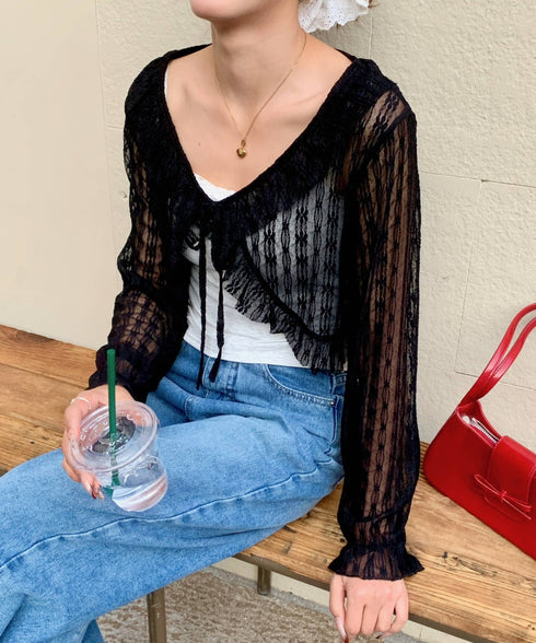 フリルレースショートカーディガン | EV2251013 | ブラック