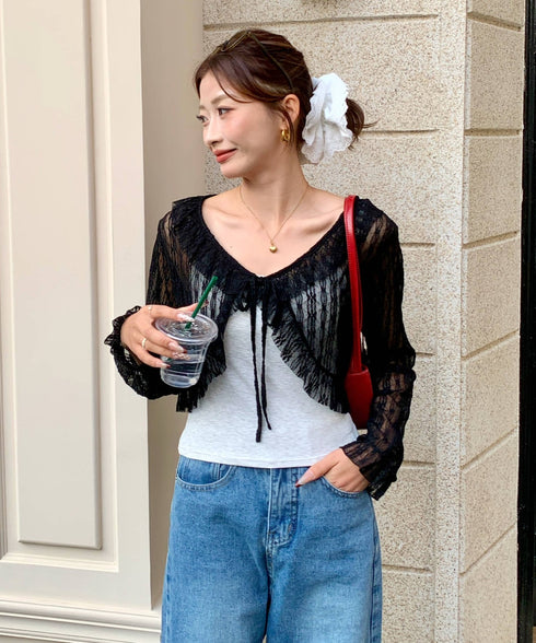 フリルレースショートカーディガン | EV2251013 | ブラック