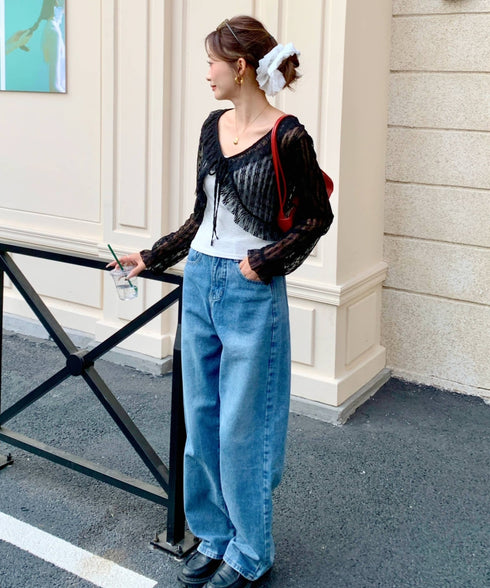 フリルレースショートカーディガン | EV2251013 | ブラック