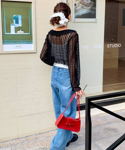 フリルレースショートカーディガン | EV2251013 | ブラック