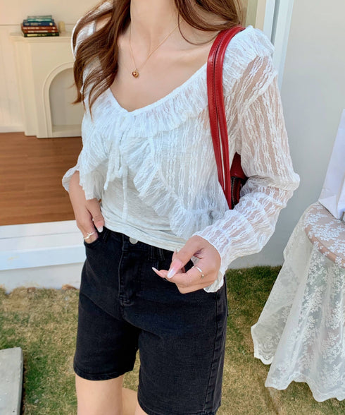 フリルレースショートカーディガン | EV2251013 | ホワイト