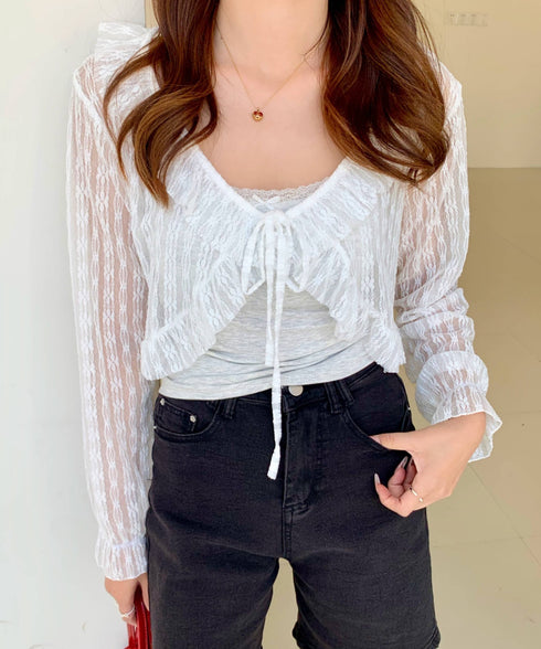 フリルレースショートカーディガン | EV2251013 | ホワイト