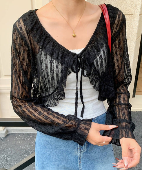 フリルレースショートカーディガン | EV2251013 | ブラック