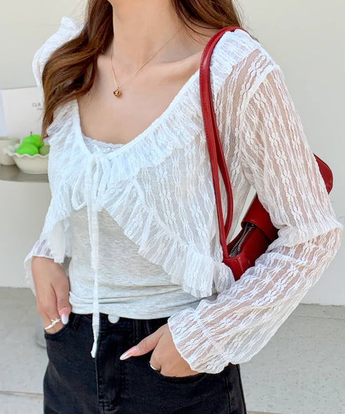 フリルレースショートカーディガン | EV2251013 | ホワイト