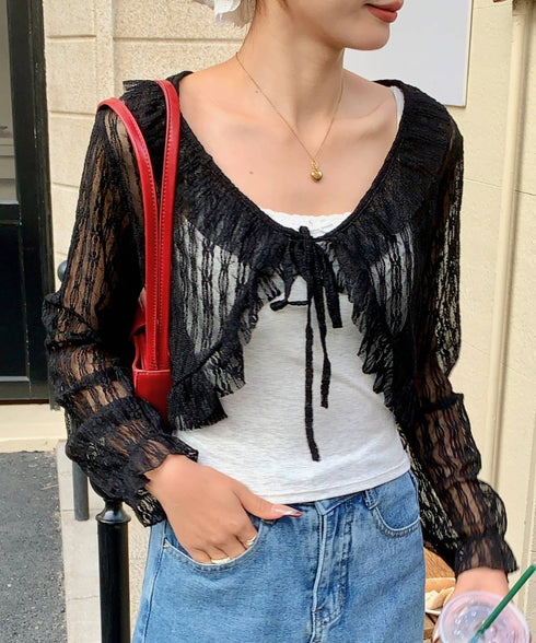 フリルレースショートカーディガン | EV2251013 | ブラック