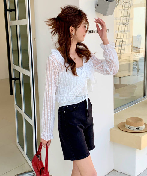 フリルレースショートカーディガン | EV2251013 | ホワイト