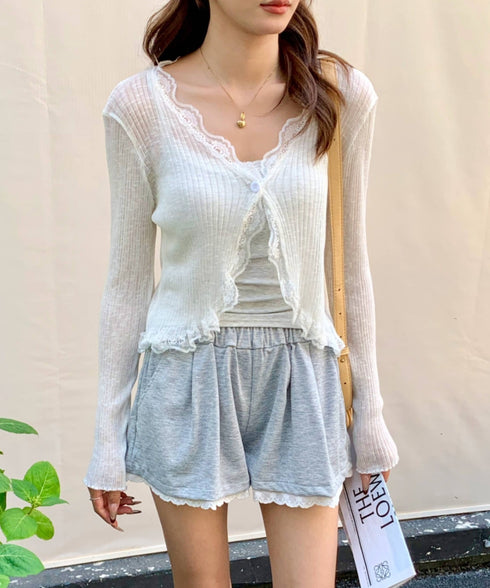 レーストリムVネックサマーニットカーディガン | EV2251014 | ホワイト