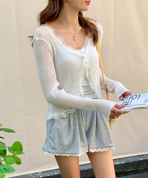 レーストリムVネックサマーニットカーディガン | EV2251014 | ホワイト