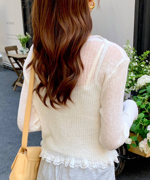 レーストリムVネックサマーニットカーディガン | EV2251014 | ホワイト