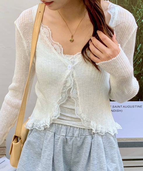 レーストリムVネックサマーニットカーディガン | EV2251014 | ホワイト