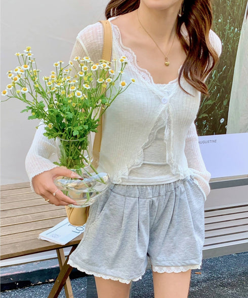 レーストリムVネックサマーニットカーディガン | EV2251014 | ホワイト