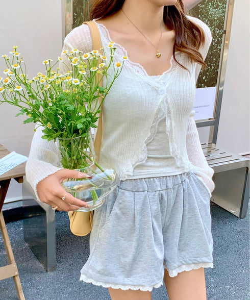 レーストリムVネックサマーニットカーディガン | EV2251014 | ホワイト