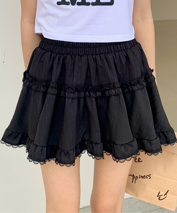 フリルトリムボリュームミニスカート インナーパンツ付き | EV2255024 | ブラック