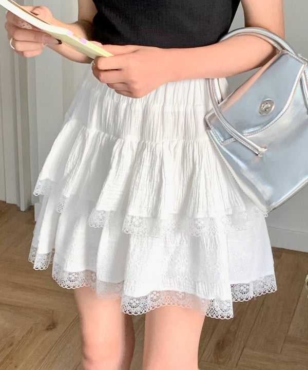 レーストリムティアードミニスカート インナーパンツ付き | EV2255025 | ホワイト