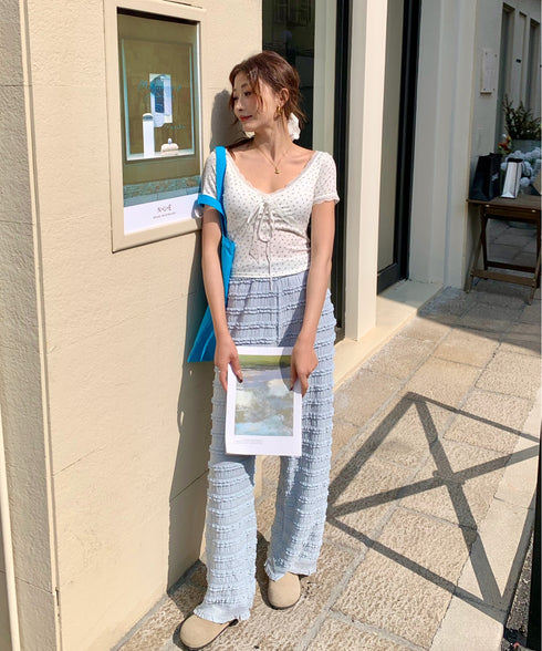 レーストリム小花柄VネックTシャツ カップ付き | EV2252004 | ホワイト