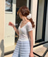 レーストリム小花柄VネックTシャツ カップ付き | EV2252004 | ホワイト