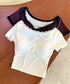 レーストリム小花柄VネックTシャツ カップ付き | EV2252004 | ホワイト