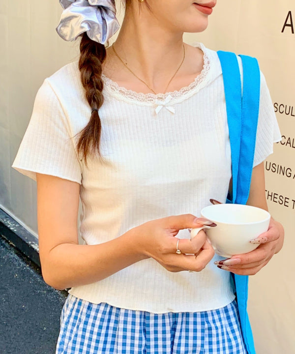 レーストリムリブショートTシャツ | EV2252005 | ホワイト