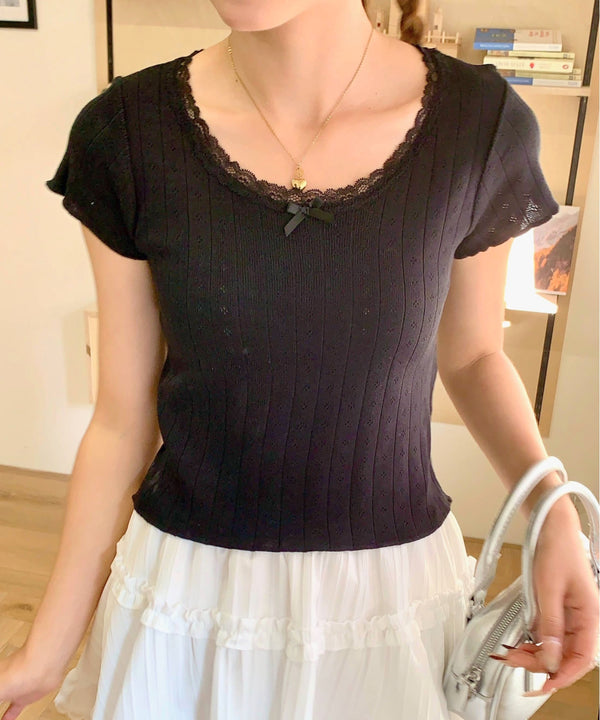 レーストリムサマーニットTシャツ | EV2252006 | ブラック