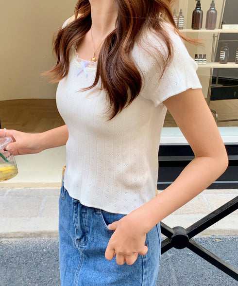 レーストリムサマーニットTシャツ | EV2252006 | ホワイト