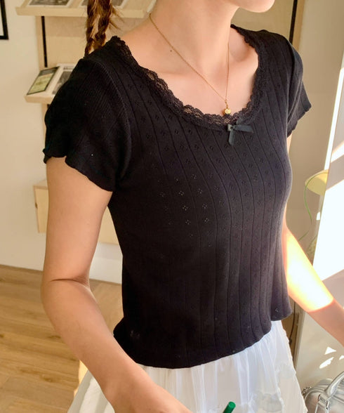 レーストリムサマーニットTシャツ | EV2252006 | ブラック