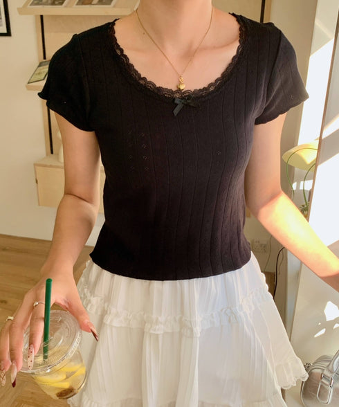 レーストリムサマーニットTシャツ | EV2252006 | ブラック