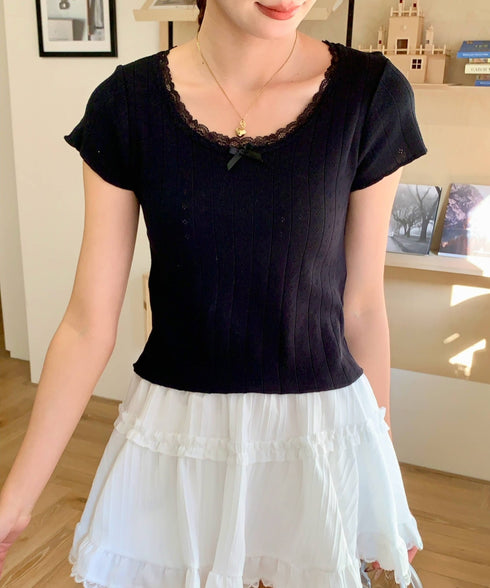 レーストリムサマーニットTシャツ | EV2252006 | ブラック