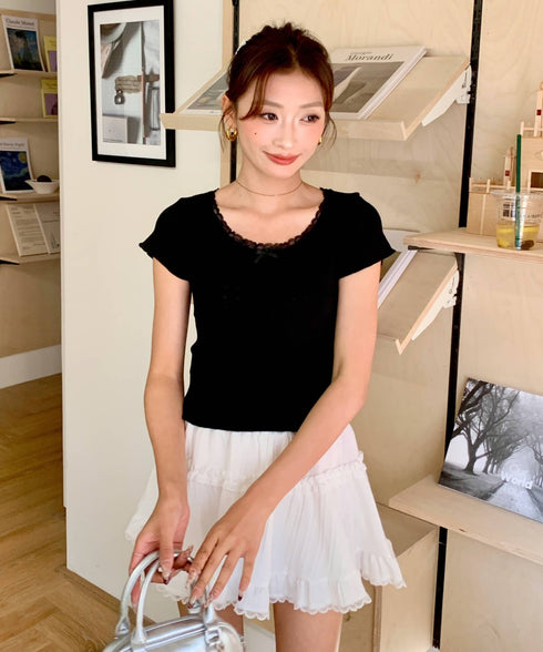 レーストリムサマーニットTシャツ | EV2252006 | ブラック