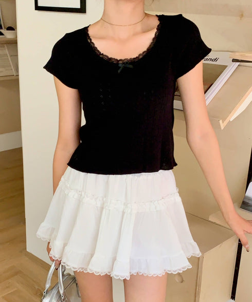 レーストリムサマーニットTシャツ | EV2252006 | ブラック