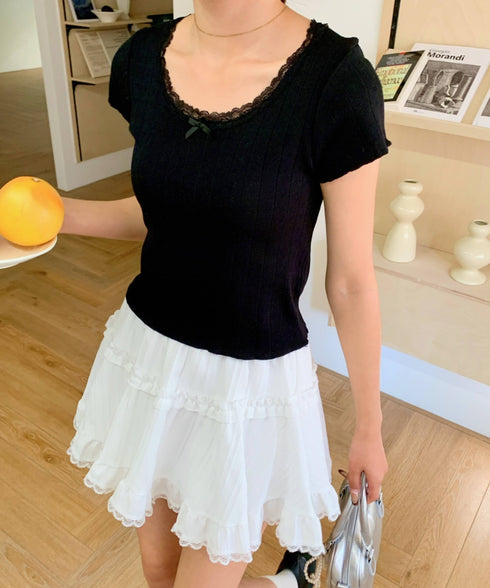 レーストリムサマーニットTシャツ | EV2252006 | ブラック