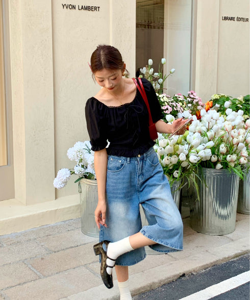 2WAYレースアップパフスリーブ半袖ブラウス | EV2252008 | ブラック