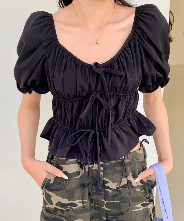 2WAYリボンパフスリーブ半袖ブラウス | EV2252009 | ブラック