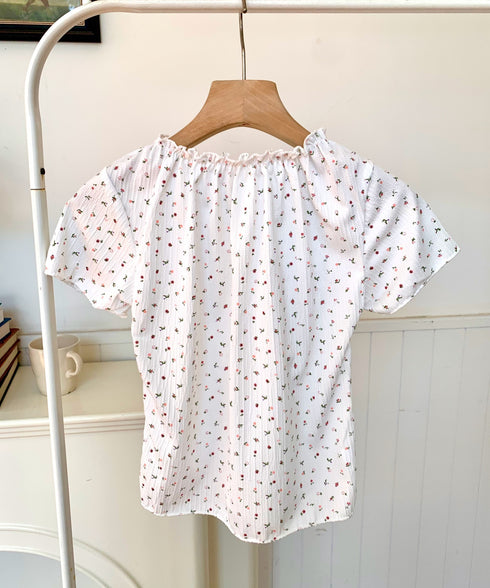 2WAY小花柄シャーリング半袖ブラウス | EV2252011 | ホワイト