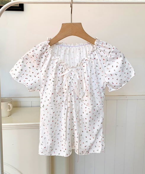 2WAY小花柄シャーリング半袖ブラウス | EV2252011 | ホワイト