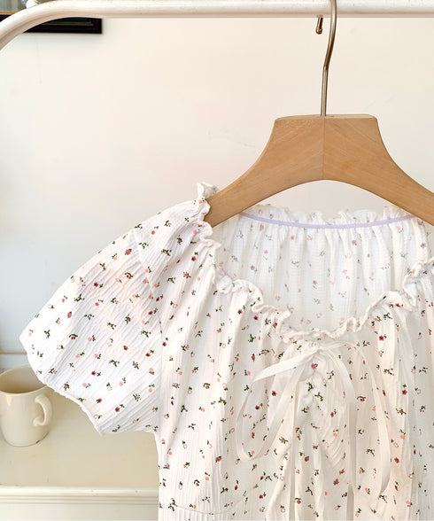 2WAY小花柄シャーリング半袖ブラウス | EV2252011 | ホワイト