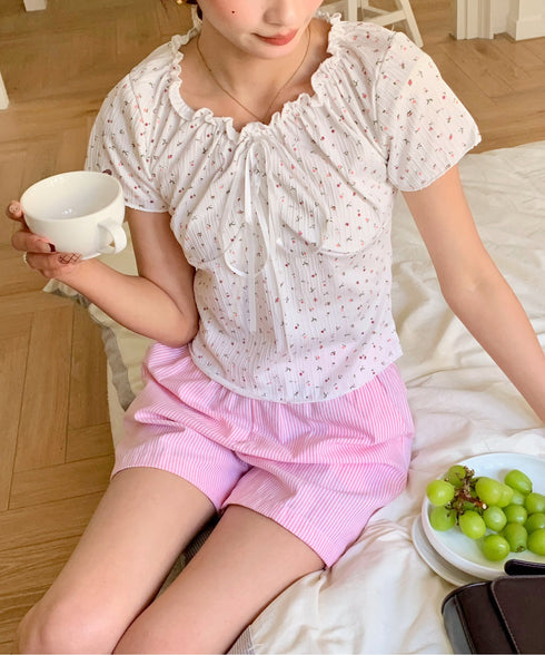 2WAY小花柄シャーリング半袖ブラウス | EV2252011 | ホワイト