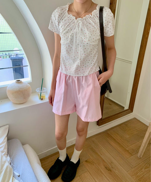 2WAY小花柄シャーリング半袖ブラウス | EV2252011 | ホワイト