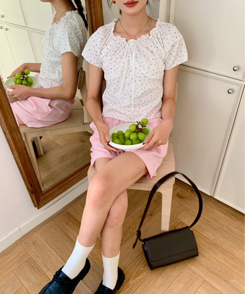 2WAY小花柄シャーリング半袖ブラウス | EV2252011 | ホワイト