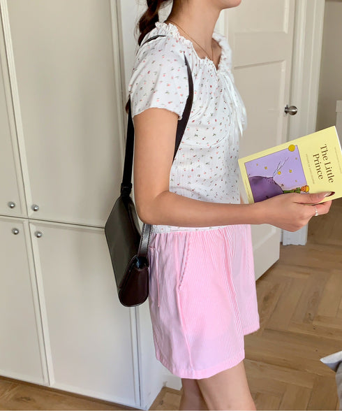 2WAY小花柄シャーリング半袖ブラウス | EV2252011 | ホワイト