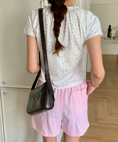 2WAY小花柄シャーリング半袖ブラウス | EV2252011 | ホワイト