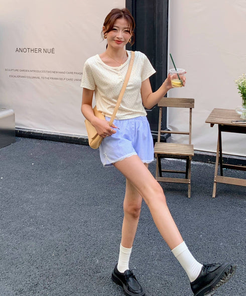 小花柄ヘンリーネックショートTシャツ | EV2252013 | クリーム