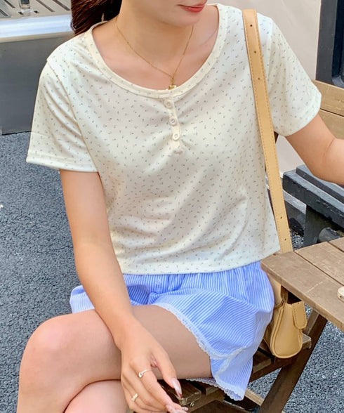 小花柄ヘンリーネックショートTシャツ | EV2252013 | クリーム